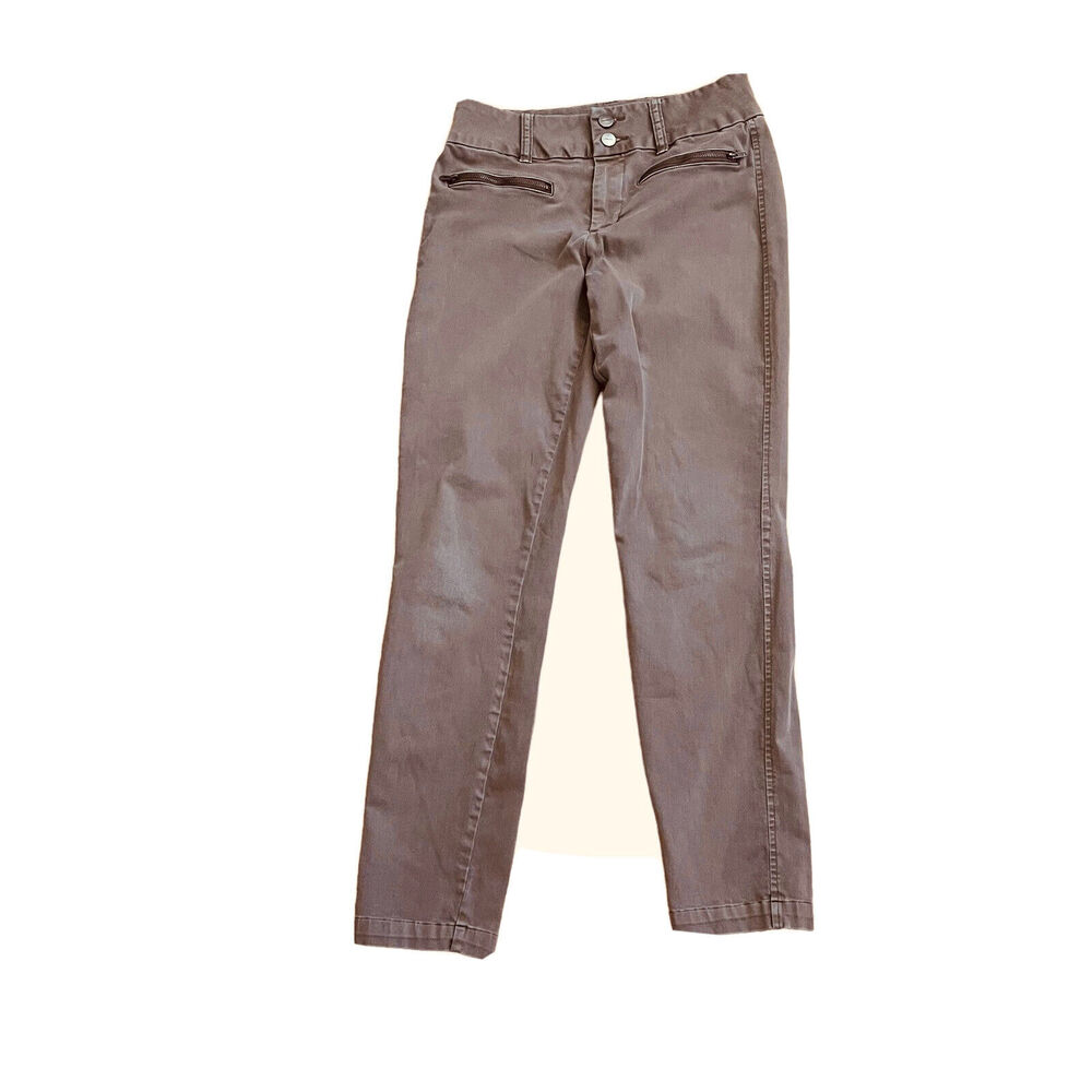 TINSEL Taupe Skinny Pants 27 Faux Zip Pockets Flat Front